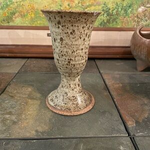 Vintage Handcrafted Speckled Ceramic Goblet Vase